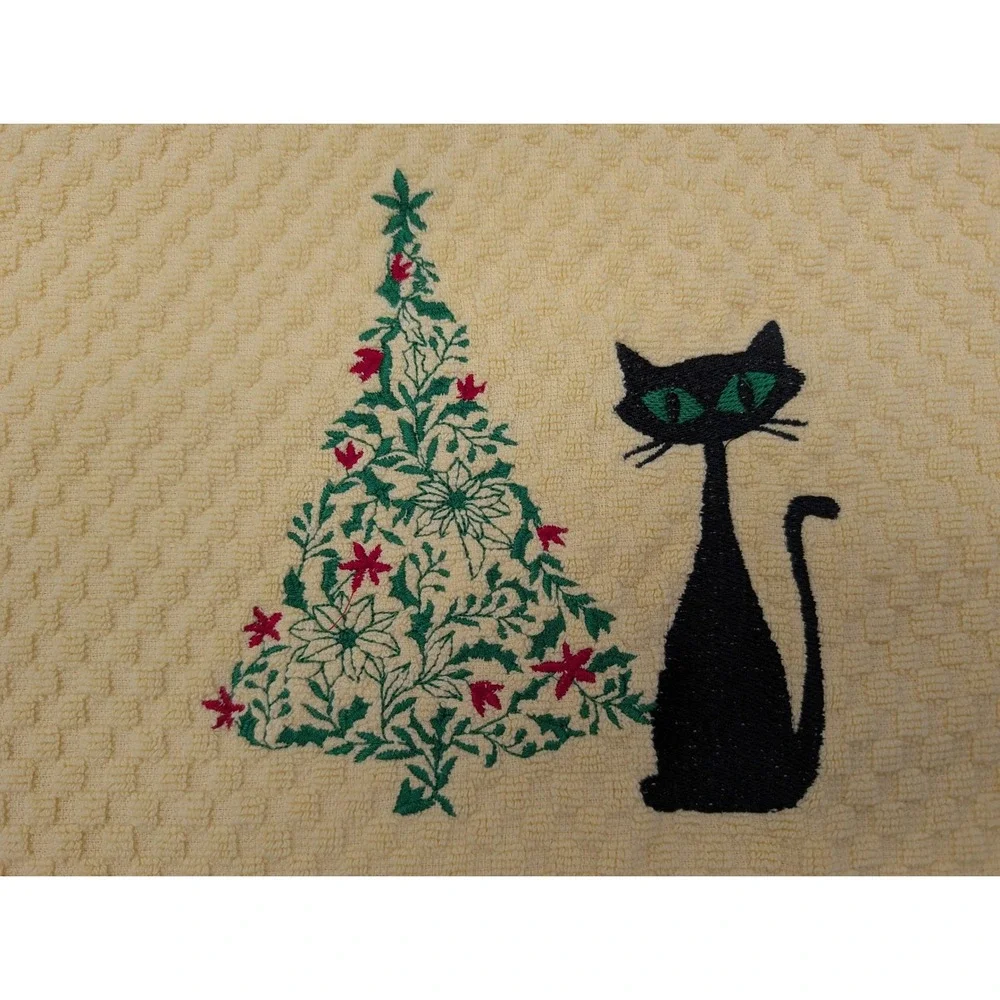 Christmas Tree Retro Mid Mod Cat Mid Century Modern Atomic Kitchen Hand Towel